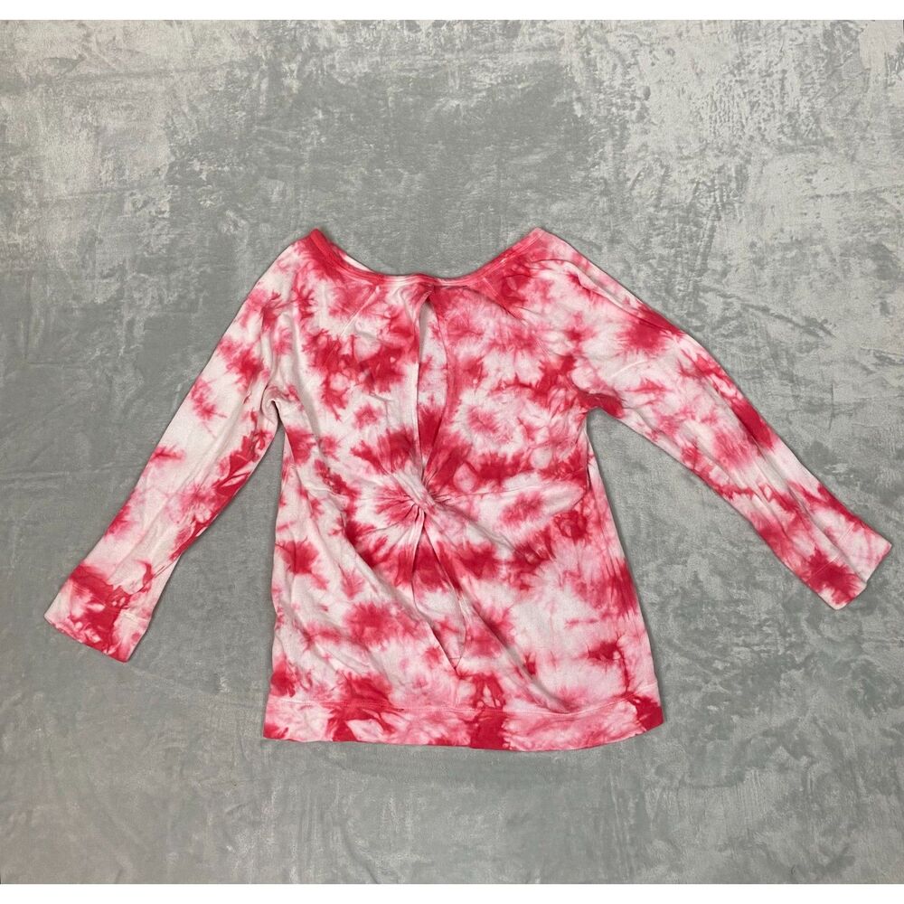 IVAY Women's Tie Dye Long Sleeve Top Pink White Cut Out Twisted Back Size M